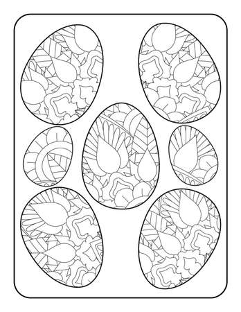 Easter egg coloring page. Happy easter day coloring page. Black and white easter egg coloring book page. Easter egg vector outline illustration. Easter egg hand drawn line art.のイラスト素材