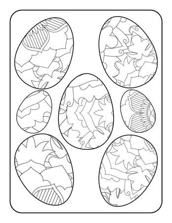 Easter egg coloring page. Happy easter day coloring page. Black and white easter egg coloring book page. Easter egg vector outline illustration. Easter egg hand drawn line art.のイラスト素材