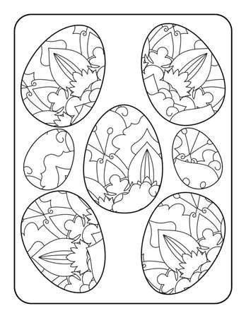 Easter egg coloring page. Happy easter day coloring page. Black and white easter egg coloring book page. Easter egg vector outline illustration. Easter egg hand drawn line art.のイラスト素材