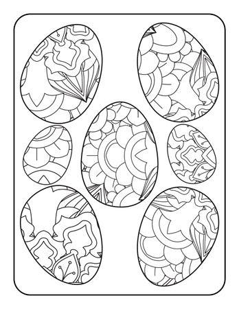 Easter egg coloring page. Happy easter day coloring page. Black and white easter egg coloring book page. Easter egg vector outline illustration. Easter egg hand drawn line art.のイラスト素材