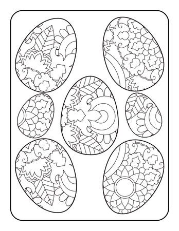Easter egg coloring page. Happy easter day coloring page. Black and white easter egg coloring book page. Easter egg vector outline illustration. Easter egg hand drawn line art.のイラスト素材