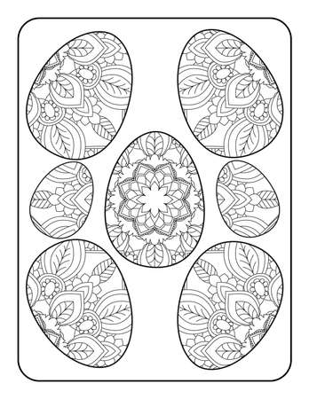 Easter egg coloring page. Happy easter day coloring page. Black and white easter egg coloring book page. Easter egg vector outline illustration. Easter egg hand drawn line art.のイラスト素材