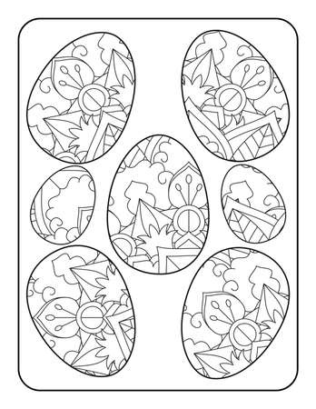 Easter egg coloring page. Happy easter day coloring page. Black and white easter egg coloring book page. Easter egg vector outline illustration. Easter egg hand drawn line art.のイラスト素材