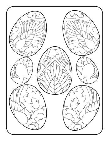 Easter egg coloring page. Happy easter day coloring page. Black and white easter egg coloring book page. Easter egg vector outline illustration. Easter egg hand drawn line art.のイラスト素材