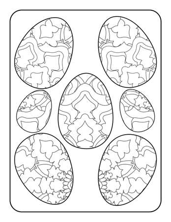Easter egg coloring page. Happy easter day coloring page. Black and white easter egg coloring book page. Easter egg vector outline illustration. Easter egg hand drawn line art.のイラスト素材
