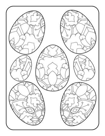 Easter egg coloring page. Happy easter day coloring page. Black and white easter egg coloring book page. Easter egg vector outline illustration. Easter egg hand drawn line art.のイラスト素材