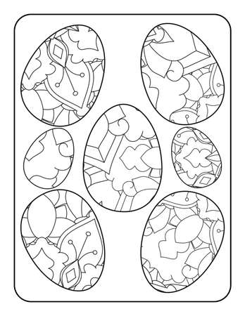 Easter egg coloring page. Happy easter day coloring page. Black and white easter egg coloring book page. Easter egg vector outline illustration. Easter egg hand drawn line art.のイラスト素材