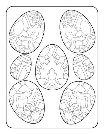 Easter egg coloring page. Happy easter day coloring page. Black and white easter egg coloring book page. Easter egg vector outline illustration. Easter egg hand drawn line art.のイラスト素材