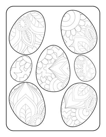 Easter egg coloring page. Happy easter day coloring page. Black and white easter egg coloring book page. Easter egg vector outline illustration. Easter egg hand drawn line art.のイラスト素材