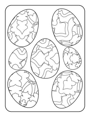 Easter egg coloring page. Happy easter day coloring page. Black and white easter egg coloring book page. Easter egg vector outline illustration. Easter egg hand drawn line art.のイラスト素材