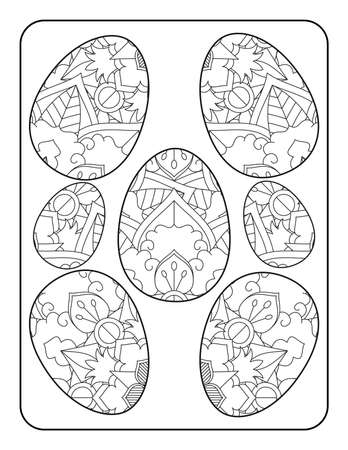 Easter egg coloring page. Happy easter day coloring page. Black and white easter egg coloring book page. Easter egg vector outline illustration. Easter egg hand drawn line art.のイラスト素材