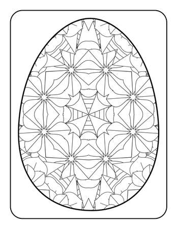 Easter egg coloring page. Happy easter day coloring page. Black and white easter egg coloring book page. Easter egg vector outline illustration. Easter egg hand drawn line art.のイラスト素材