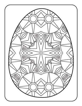 Easter egg coloring page. Happy easter day coloring page. Black and white easter egg coloring book page. Easter egg vector outline illustration. Easter egg hand drawn line art.のイラスト素材