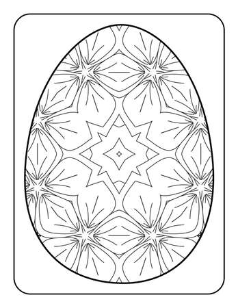 Easter egg coloring page. Happy easter day coloring page. Black and white easter egg coloring book page. Easter egg vector outline illustration. Easter egg hand drawn line art.のイラスト素材