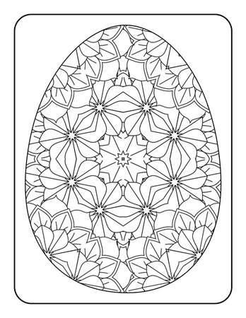 Easter egg coloring page. Happy easter day coloring page. Black and white easter egg coloring book page. Easter egg vector outline illustration. Easter egg hand drawn line art.のイラスト素材