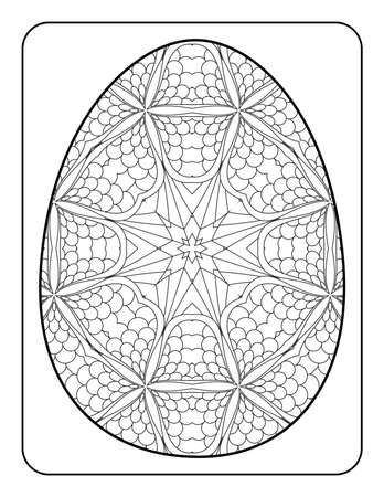 Easter egg coloring page. Happy easter day coloring page. Black and white easter egg coloring book page. Easter egg vector outline illustration. Easter egg hand drawn line art.のイラスト素材
