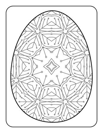 Easter egg coloring page. Happy easter day coloring page. Black and white easter egg coloring book page. Easter egg vector outline illustration. Easter egg hand drawn line art.のイラスト素材