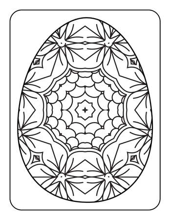 Easter egg coloring page. Happy easter day coloring page. Black and white easter egg coloring book page. Easter egg vector outline illustration. Easter egg hand drawn line art.のイラスト素材