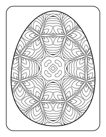 Easter egg coloring page. Happy easter day coloring page. Black and white easter egg coloring book page. Easter egg vector outline illustration. Easter egg hand drawn line art.のイラスト素材