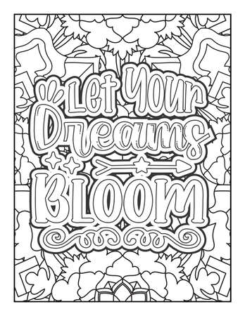 Motivational quotes coloring page. Inspirational quotes coloring page. Affirmative quotes coloring page. Positive quotes coloring page. Good vibes. Coloring book for adults.のイラスト素材
