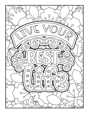 Motivational quotes coloring page. Inspirational quotes coloring page. Affirmative quotes coloring page. Positive quotes coloring page. Good vibes. Motivational swear word. Coloring book for adults.のイラスト素材