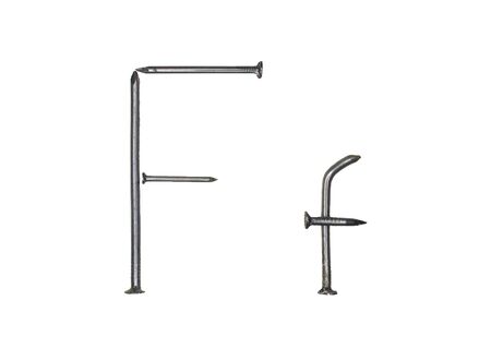 Uppercase and lowercase letters "F f" hand-made of iron nailsの写真素材