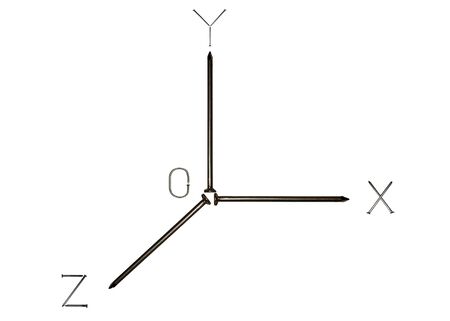 Image of the coordinate system XYZ of iron nailsの写真素材