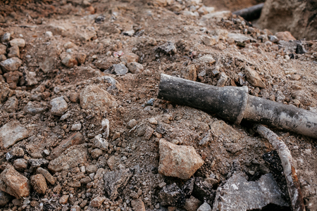 Replacement of drainage pipes to prevent flooding. digging worksの写真素材