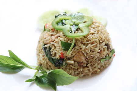 Fried rice with chicken green curryの写真素材