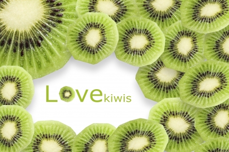 Food Kiwis Fruit slices on a white backgroundの写真素材