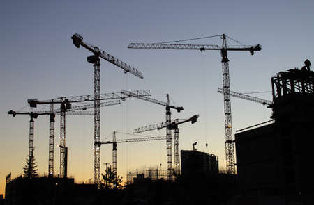 Tower cranes. Construction of a multi-storey residential complex ZILART. Moscow. Avtozavodskaya street. 11.17.2021.のeditorial素材