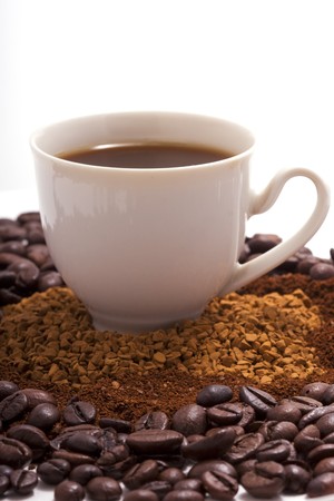 Picture a cup of coffee which is at the coffee beansの写真素材