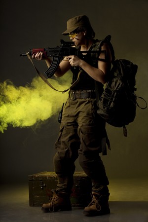 Image of girl soldiers in the smoke