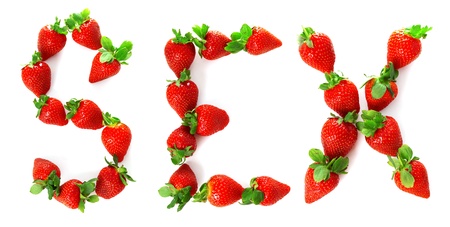 Image of the word "sex" painted from a strawberryの写真素材