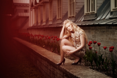 Music and beauty young womanの写真素材