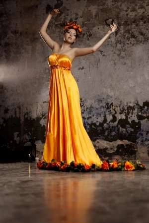 Luxury lady in long silk dressの写真素材