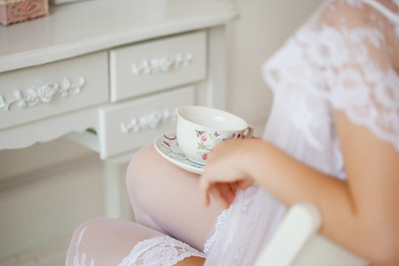 Hair stylist makes the bride before the weddingの写真素材