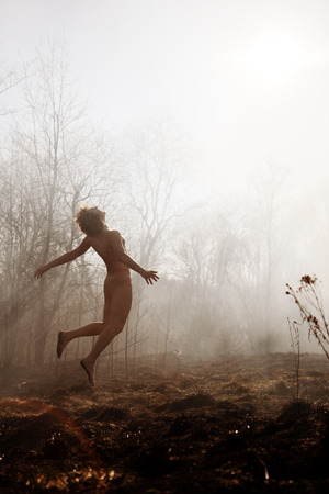 Global warming, environmental catastrophe. Concept man helpless before  natural disaster. の写真素材