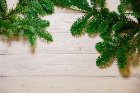 Wooden background and fir  with a free space for text or product demonstrationの写真素材