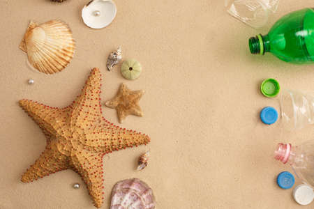 Ocean pollution. Plastic trash at the bottom of the sea. Global ecological catastrophe on the planet.の写真素材