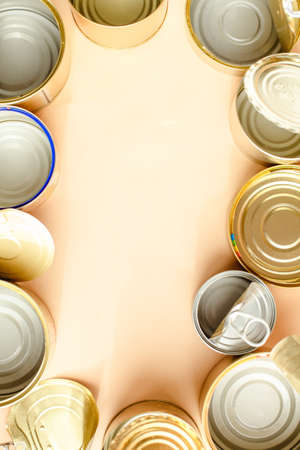 Used tin cans. Waste sorting. Separate collection. Recycling to preserve the planet's ecology.の写真素材