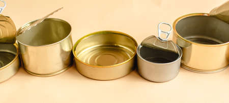 Used tin cans. Waste sorting. Separate collection. Recycling to preserve the planet's ecology.の写真素材