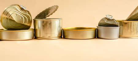Used tin cans. Waste sorting. Separate collection. Recycling to preserve the planet's ecology.の写真素材