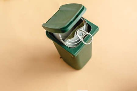 Used tin cans. Waste sorting. Separate collection. Recycling to preserve the planet's ecology.の写真素材
