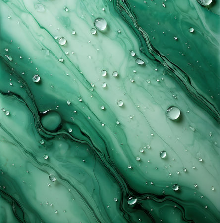 Background of green marble, similar to malachite, with drops of waterの素材
