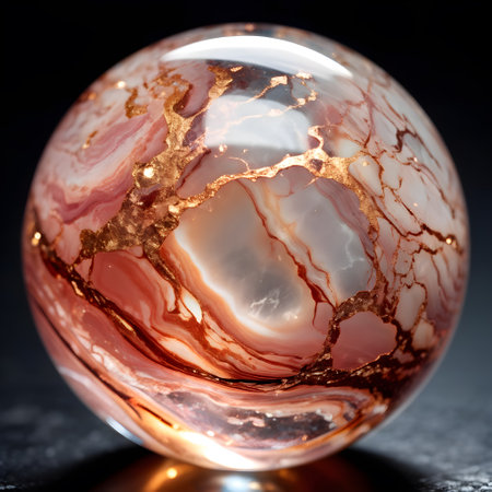 The background is in the form of a pink marble ball with gold veinsの素材