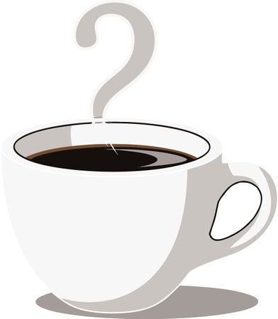 A lonely, forgotten cup of coffee with steam in the shape of a question mark. It symbolizes dismissal or uncertainty. An office break, a problem, a question, or a reflection.のイラスト素材