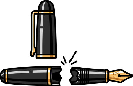 An old fountain pen broken in half. A symbol of contract termination, dismissal, career end, or deal end. End of work.のイラスト素材