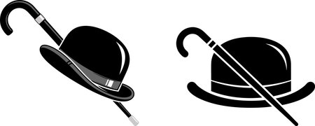 Elegant vector illustration of a bowler hat and a cane. Classic gentleman's accessories, vintage, style, fashion.のイラスト素材