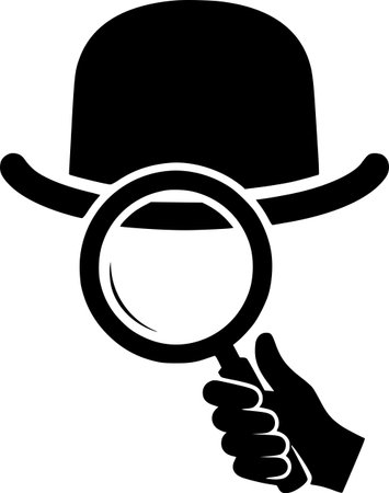 A bowler hat with a large magnifying glass. Concept: information retrieval, investigation, detective work, secrets, and a vintage mystery.のイラスト素材